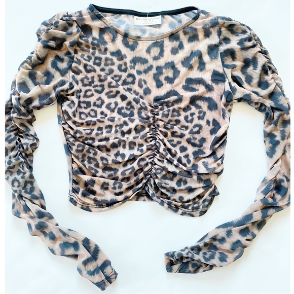 Tops - Boutique | Leopard sheer cinched crop top